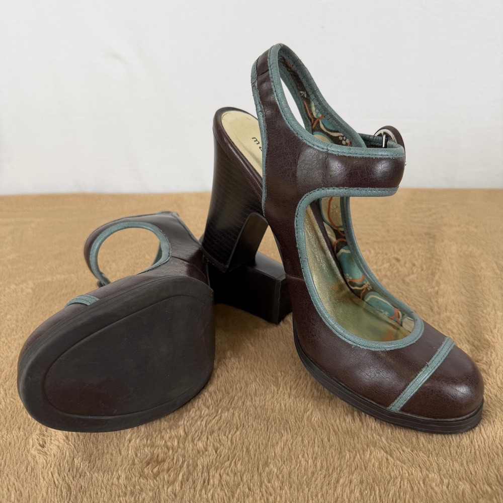 Madden Girl Brown Y2K Chunk Block Heel Mary Jane Pumps Slingback Size 9M